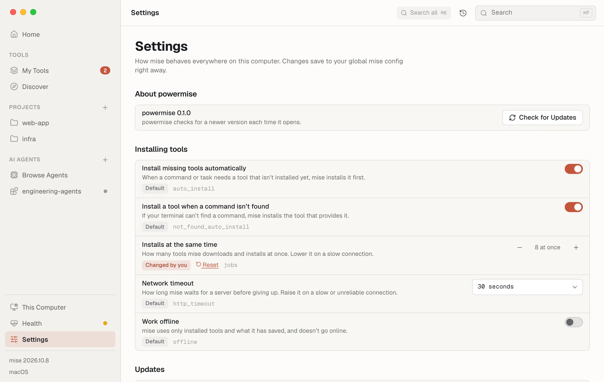 Settings, with everyday mise settings in plain words